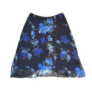 Notations Floral Polka Dot Hi-Low Midi Skirt Black Blue Size Large Chic
